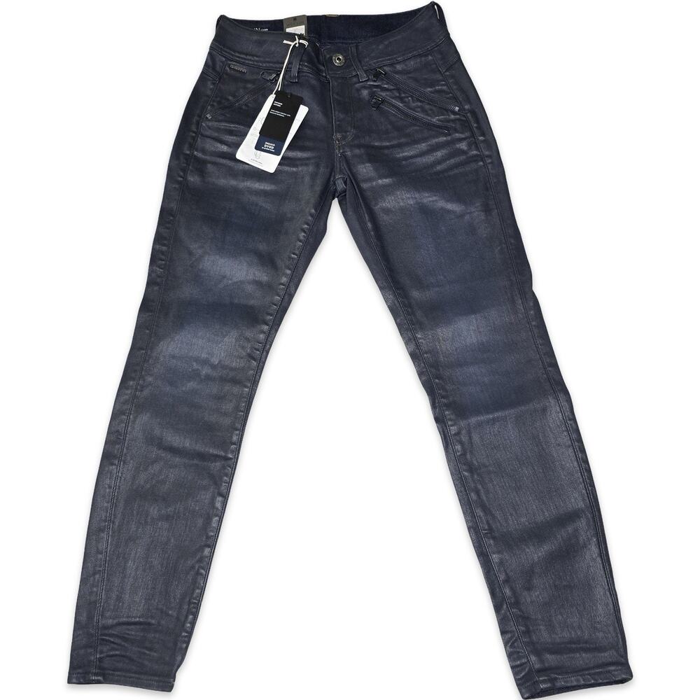 G Star RAW Lynn Biker Jeans W27 L28 Mid Skinny Coated Waxed Moto NWT